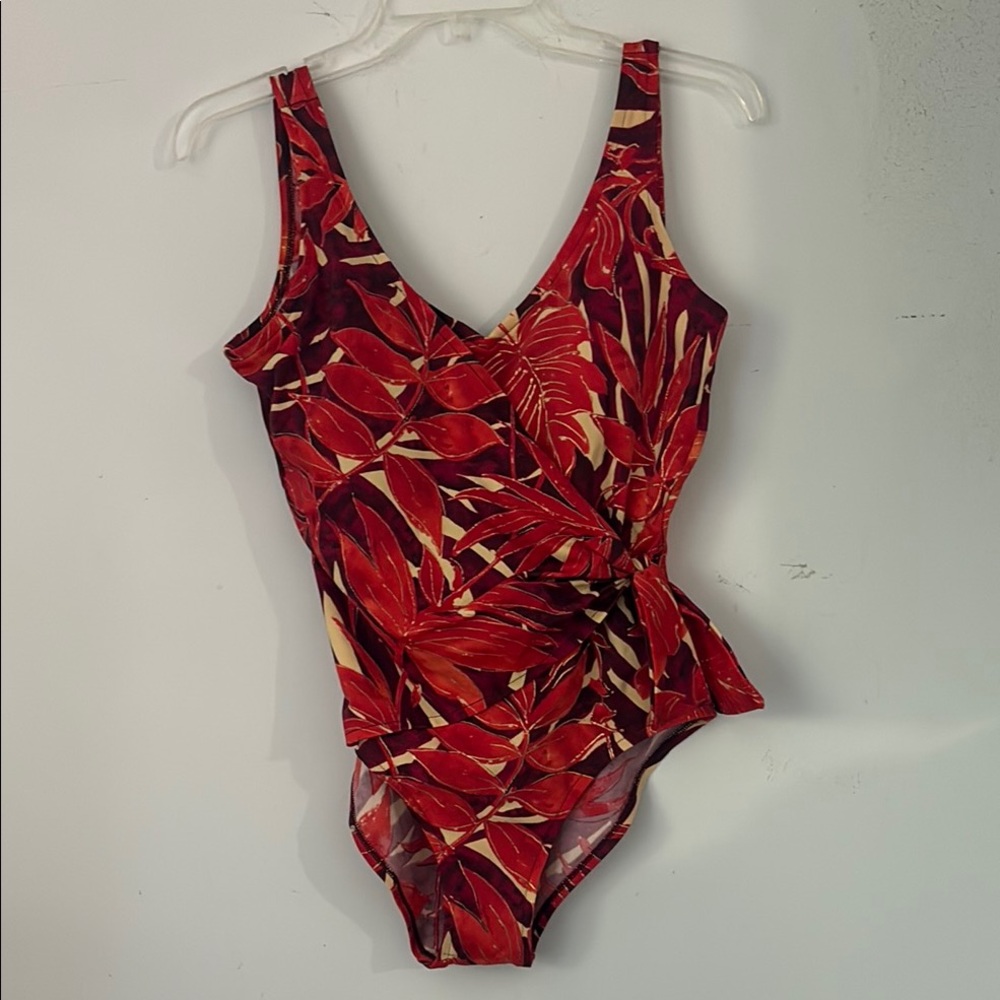 Tropical Red Kids One Piece Swimsuit size 8